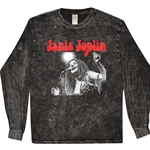 Peace Janis Joplin Vintage Concert Long Sleeve T-Shirt - Black Mineral Wash