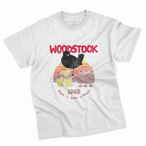 CLEARANCE - 2XL White Bird & Guitar Woodstock T-Shirt - Classic Heavy Cotton