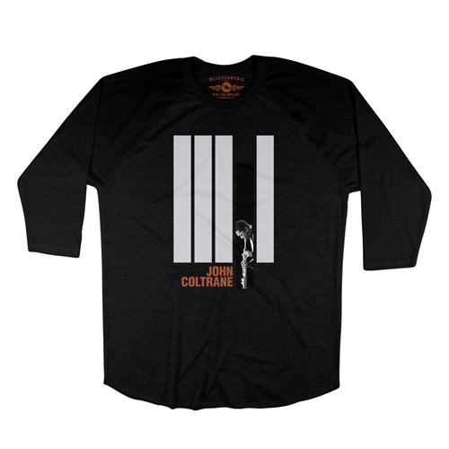 Black and White John Coltrane Baseball T-Shirt - raglanblackblacksleeve