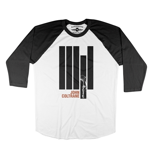 Black and White John Coltrane Baseball T-Shirt - raglanwhiteblacksleeve