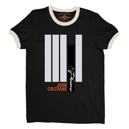 Black and White John Coltrane Ringer T-Shirt - ringerblackcreamtrim