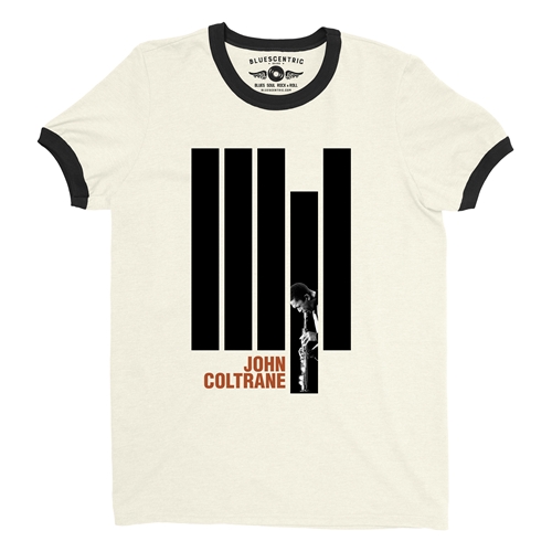 Black and White John Coltrane Ringer T-Shirt - ringernaturalblacktrim