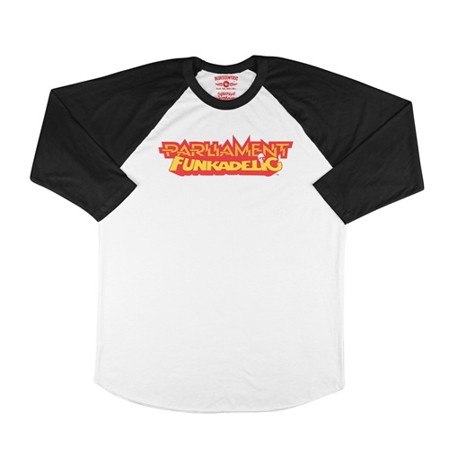 Parliament-Funkadelic Logo Baseball T-Shirt - raglanwhiteblacksleeve