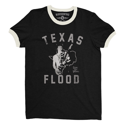 Stevie Ray Vaughan Texas Flood Ringer T-Shirt - ringerblackcreamtrim