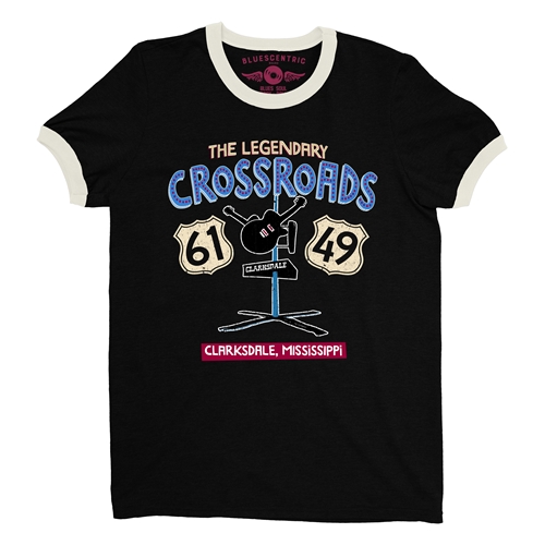 61 & 49 Crossroads Blues Ringer T-Shirt - ringerblackcreamtrim