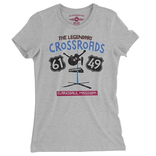 61 & 49 Crossroads Blues Ladies T Shirt - Relaxed Fit - ladiesathleticheather