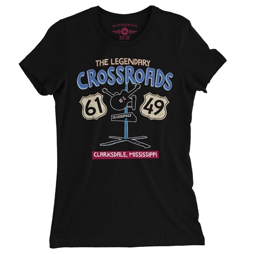 61 & 49 Crossroads Blues Ladies T Shirt - Relaxed Fit - ladiesblack