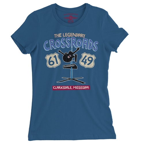 61 & 49 Crossroads Blues Ladies T Shirt - Relaxed Fit - ladiesblue