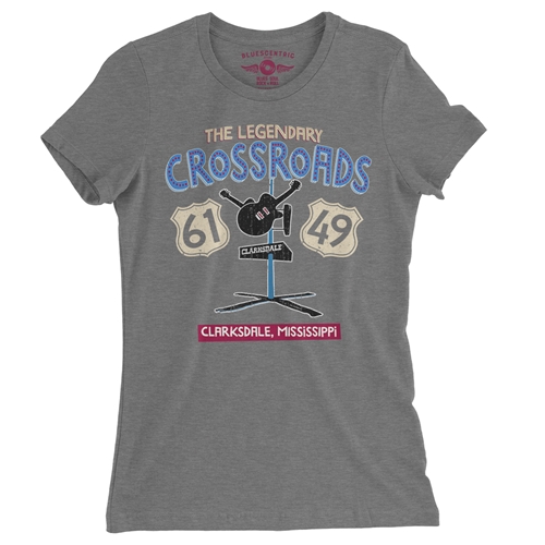 61 & 49 Crossroads Blues Ladies T Shirt - Relaxed Fit - ladiesdeepheather