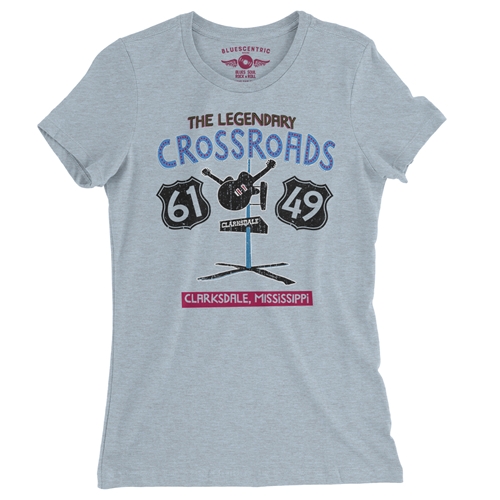 61 & 49 Crossroads Blues Ladies T Shirt - Relaxed Fit - ladiesheatherprismblue