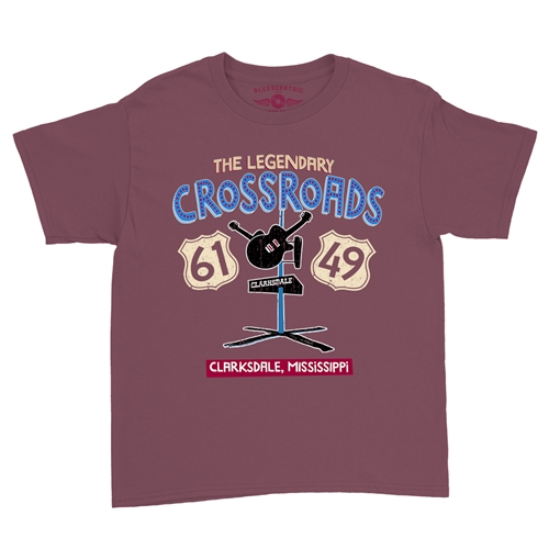 61 & 49 Crossroads Blues Youth T-Shirt - Lightweight Vintage Children & Toddlers - youthheathermaroon