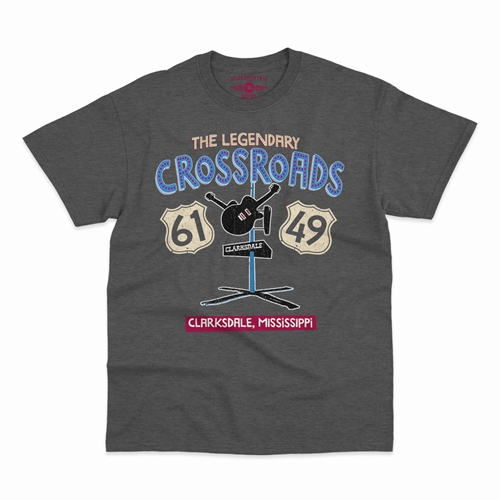 61 & 49 Crossroads Blues T-Shirt - Classic Heavy Cotton - classicheathergrey