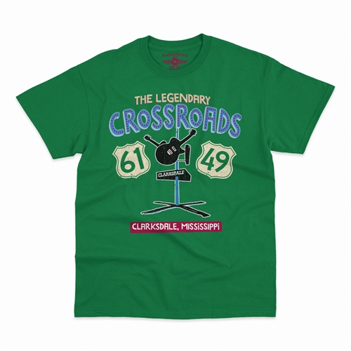 61 & 49 Crossroads Blues T-Shirt - Classic Heavy Cotton - classickellygreen