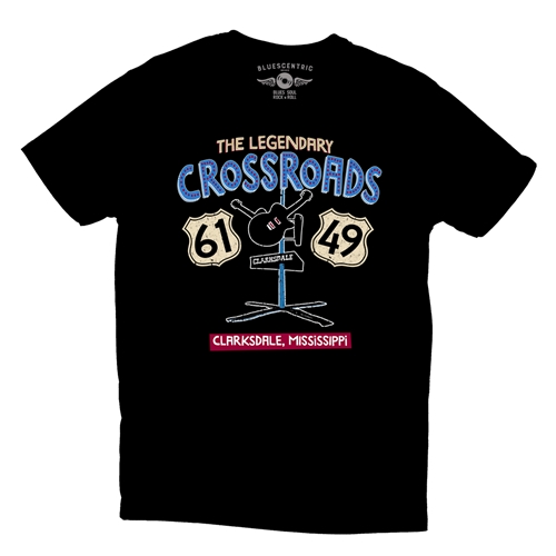 61 & 49 Crossroads Blues T-Shirt - Lightweight Vintage Style - vintageblack