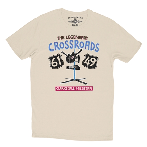 61 & 49 Crossroads Blues T-Shirt - Lightweight Vintage Style - vintagecream