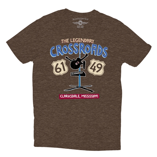 61 & 49 Crossroads Blues T-Shirt - Lightweight Vintage Style - vintageheatherbrown