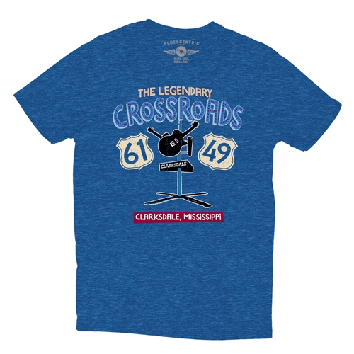 61 & 49 Crossroads Blues T-Shirt - Lightweight Vintage Style - vintageheatherroyalblue