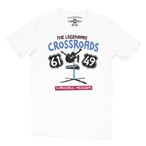 61 & 49 Crossroads Blues T-Shirt - Lightweight Vintage Style - vintagewhite