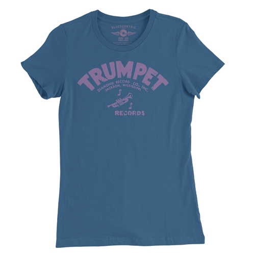 Distressed Trumpet Records Ladies T Shirt - ladiesblue