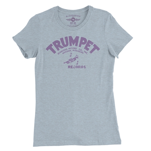 Distressed Trumpet Records Ladies T Shirt - ladiesheatherprismblue