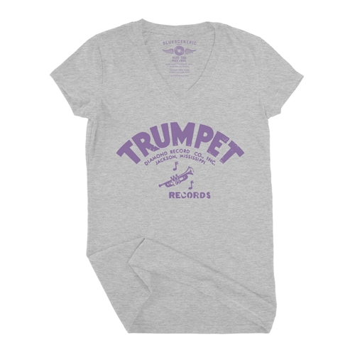 Distressed Trumpet Records V-Neck T Shirt - Women