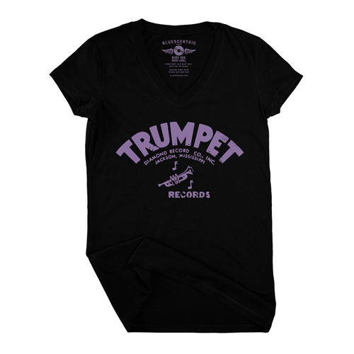 Distressed Trumpet Records V-Neck T Shirt - Women