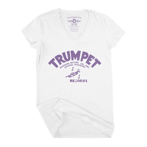 Distressed Trumpet Records V-Neck T Shirt - Women