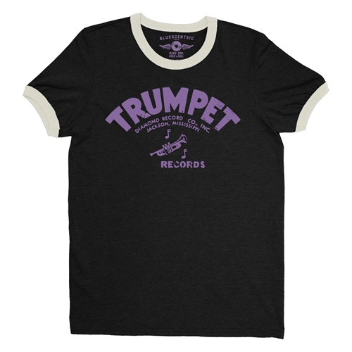 Distressed Trumpet Records Ringer T-Shirt - ringerblackcreamtrim