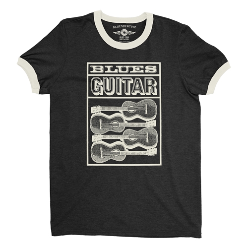 Blues Guitar Ringer T-Shirt - ringerblackcreamtrim