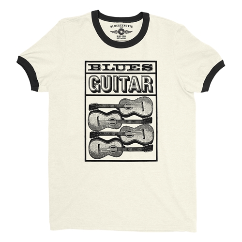 Blues Guitar Ringer T-Shirt - ringernaturalblacktrim