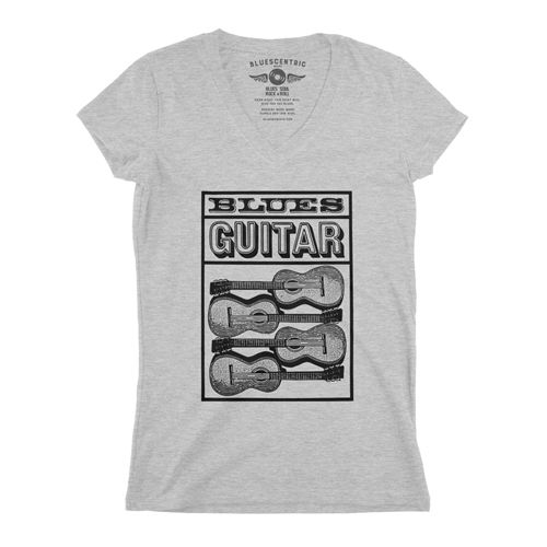 Blues Guitar V-Neck T Shirt - Women