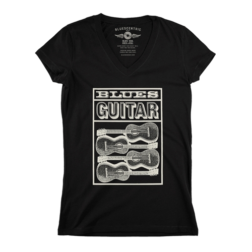 Blues Guitar V-Neck T Shirt - Women