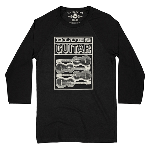 Blues Guitar Baseball T-Shirt - raglanblackblacksleeve