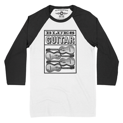 Blues Guitar Baseball T-Shirt - raglanwhiteblacksleeve