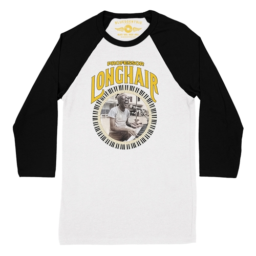 Professor Longhair Piano Baseball T-Shirt - raglanwhiteblacksleeve