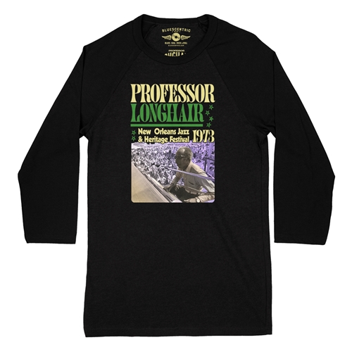 Professor Longhair Jazz Fest Baseball T-Shirt - raglanblackblacksleeve