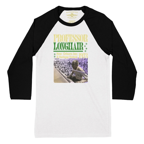 Professor Longhair Jazz Fest Baseball T-Shirt - raglanwhiteblacksleeve