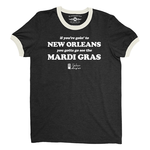 Professor Longhair Mardi Gras Ringer T-Shirt - ringerblackcreamtrim