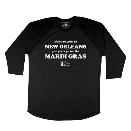 Professor Longhair Mardi Gras Baseball T-Shirt - raglanblackblacksleeve