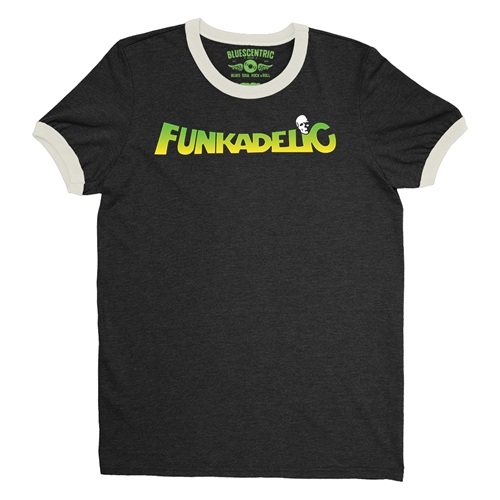 Green and Yellow Funkadelic Logo Ringer T-Shirt - ringerblackcreamtrim