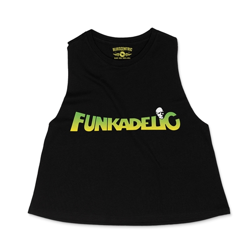 Green and Yellow Funkadelic Logo Racerback Crop Top - Women