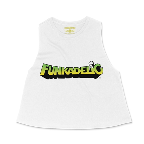 Green and Yellow Funkadelic Logo Racerback Crop Top - Women