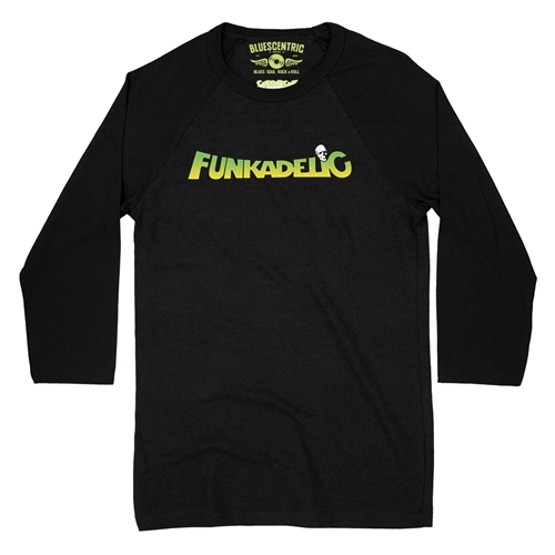 Green and Yellow Funkadelic Logo Baseball T-Shirt - raglanblackblacksleeve