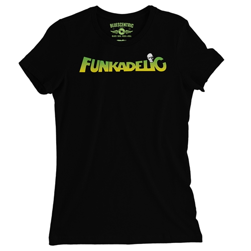 Green and Yellow Funkadelic Logo Ladies T Shirt - Relaxed Fit - ladiesblack