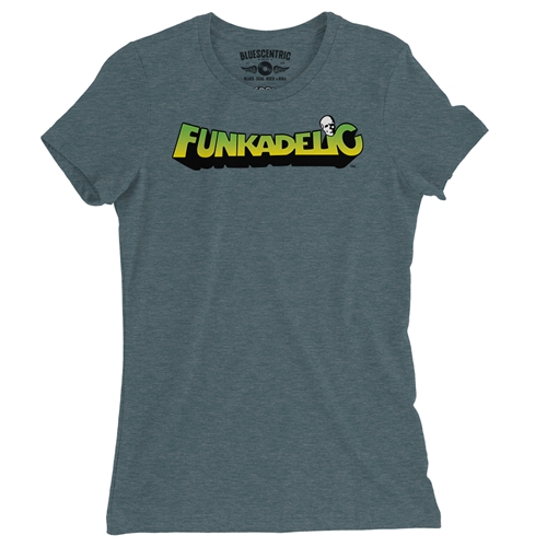 Green and Yellow Funkadelic Logo Ladies T Shirt - Relaxed Fit - ladiesheatherdeepteal