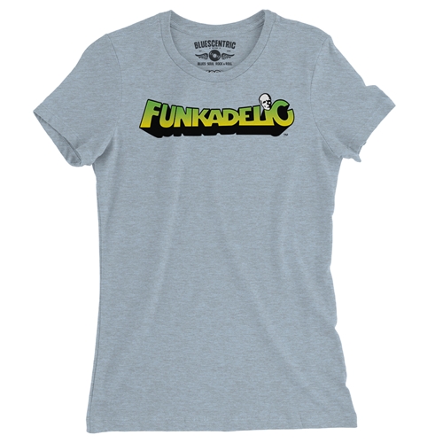 Green and Yellow Funkadelic Logo Ladies T Shirt - Relaxed Fit - ladiesheatherprismblue