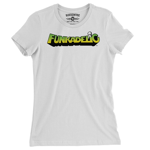 Green and Yellow Funkadelic Logo Ladies T Shirt - Relaxed Fit - ladieswhite