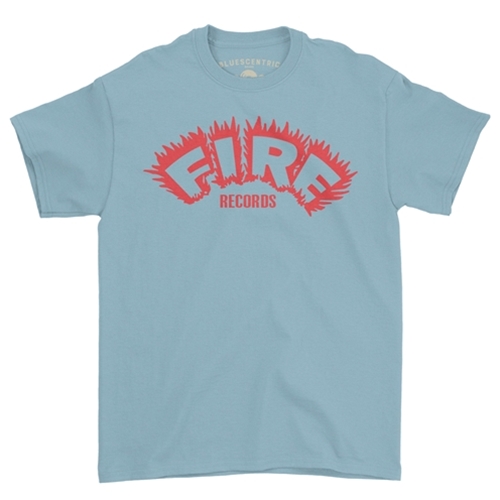 CLEARANCE - 4XL Light Blue Fire Records T-Shirt - Classic Heavy Cotton