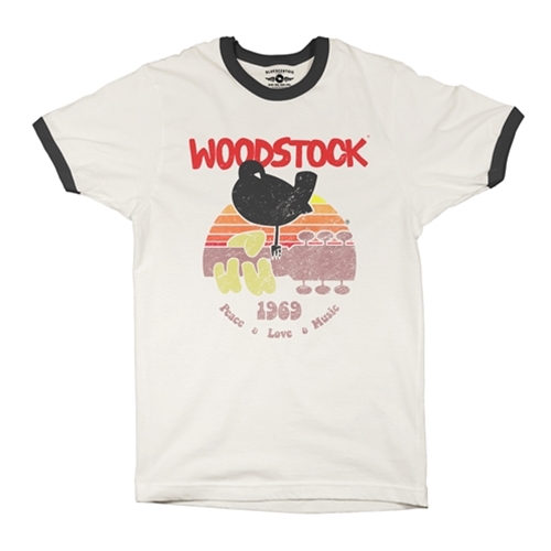 CLEARANCE - 2XL Natural Bird & Guitar Woodstock Ringer T-Shirt