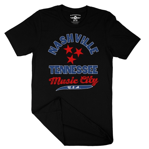 Nashville Tristar Music City T-Shirt - Lightweight Vintage Style - vintageblack